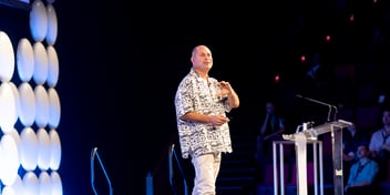 Cameron Costello delivering a keynote address at Ozwater'26.