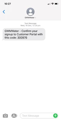 An example of the SMS message code sent to customers to verify their identity during the sign-up process. 