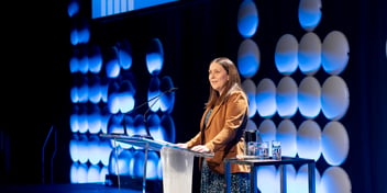 Tammy Falconer delivering a keynote presentation at Ozwater'26.