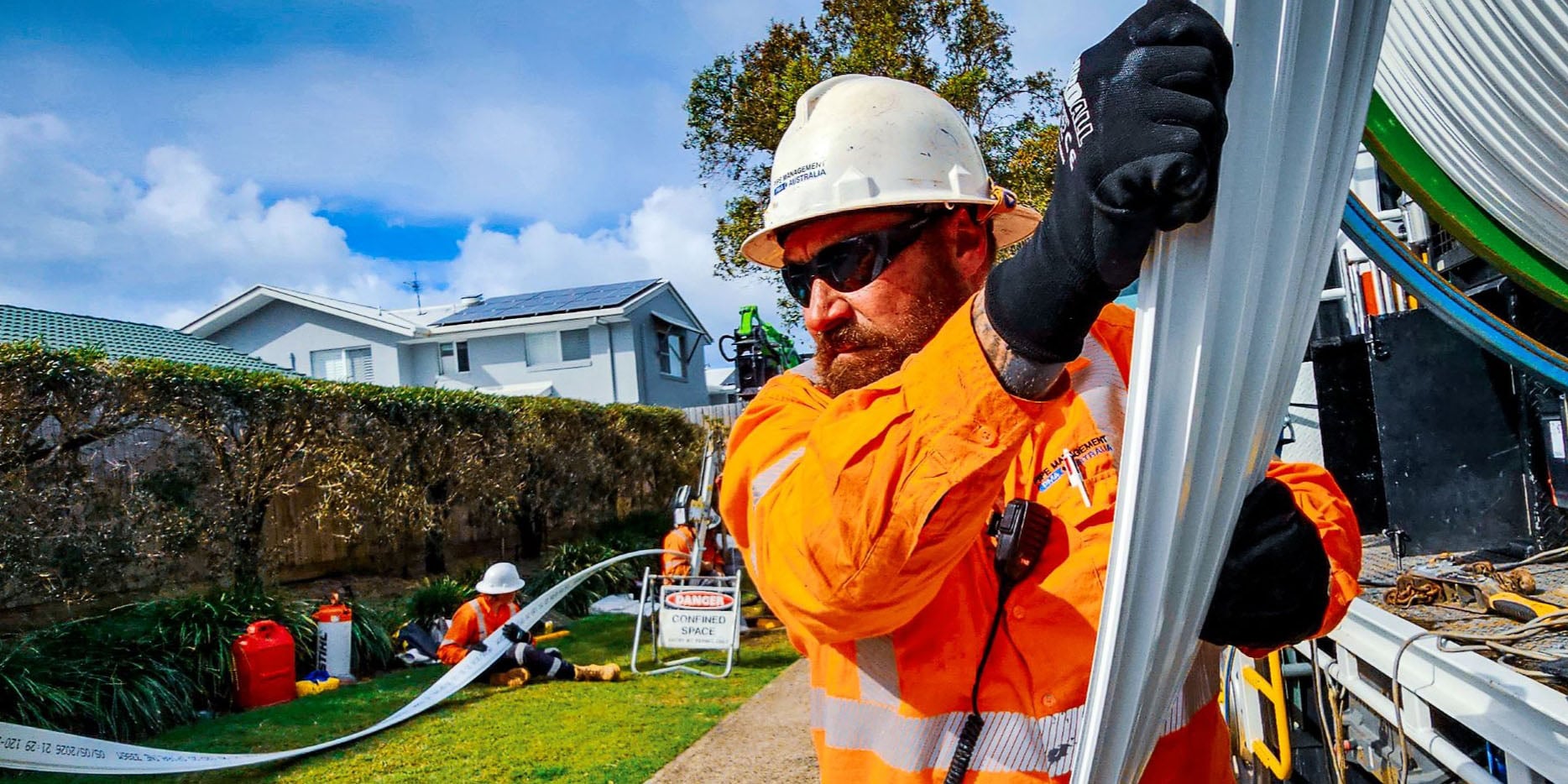 Unitywater crew completing major wastewater pipe renewal.
