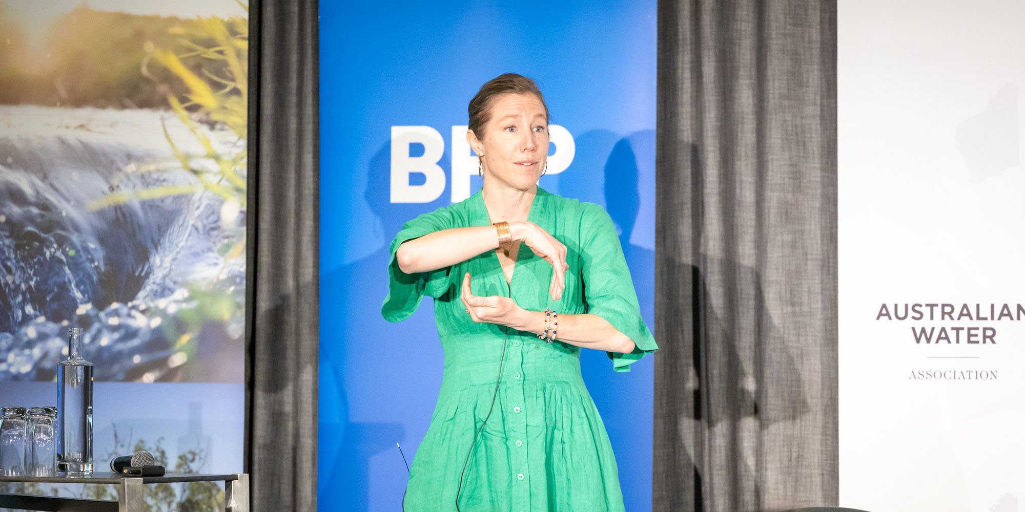 Dr Katie Ross presenting at Connected by Water 2026.