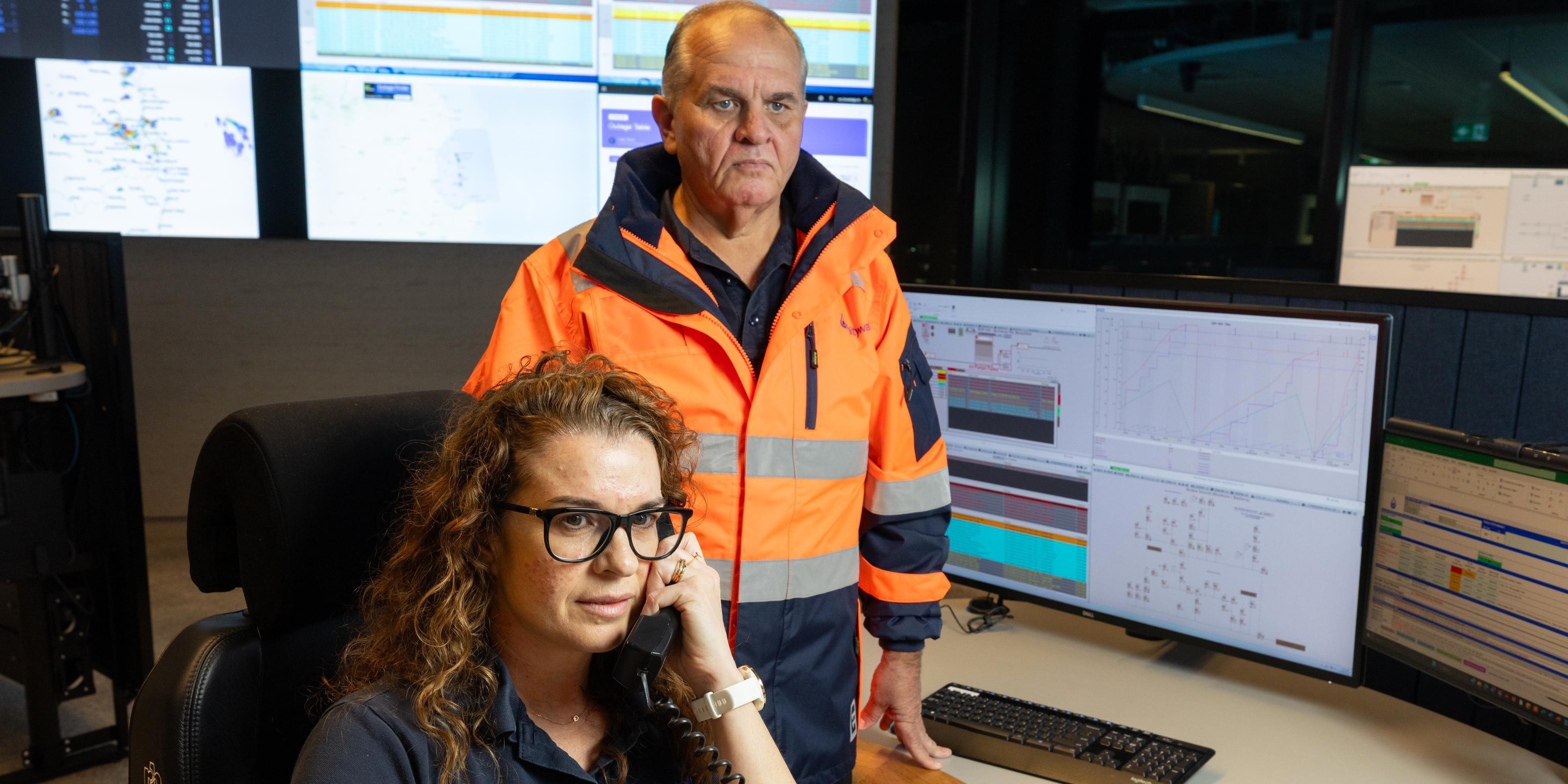 Tash and Cameron at work in Unitywater's Control Room