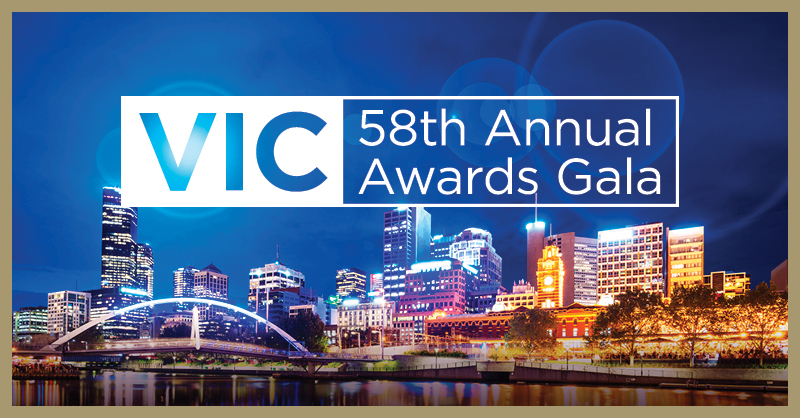 Vic 58th Annual Awards Gala Dinner logo with Image of Melbourne City at night